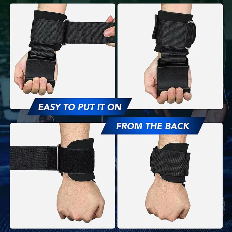 Weight Lifting Hook Grips with Wrist Wraps Hand-Bar Wrist Strap Gym Fitness Hook Weight Strap Pull-Ups Power Lifting Gloves